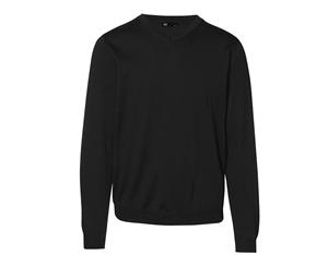 Id Mens Fitted Knitted V-Neck Pullover Sweatshirt/Jumper (Black) - ID392