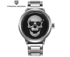 Luxury PAGANI Men Watch Unique Gray 3D Skull Pattern Dial Quartz Analog Wrist Watches