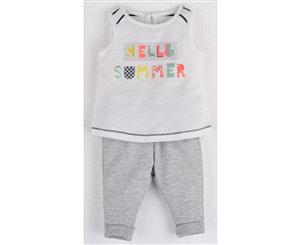 Mamino-Baby-Girl-Hello Summer Grey Pant and White Sleeveless Tee Shirt with Sequin and Glitter Print