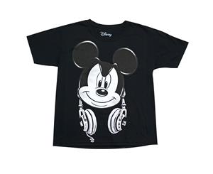 Mickey Mouse Headphones Youth Boys Black Tee Shirt