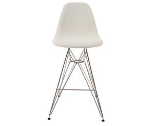 Replica Eames DSR Bar / Kitchen Stool | Fabric Seat | Chrome Legs - Texture Ivory