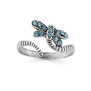 Silver Aqua Crystal Dragonfly Toe Ring