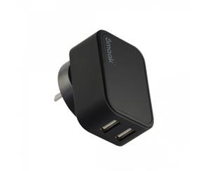 Smaak Voltage 3.1A Dual USB Port Smart IC Wall Charger Black - Phone Tablet Quick Battery Charge
