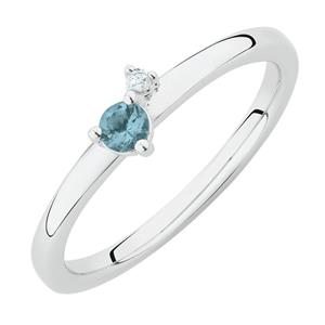 Stacker Ring with Diamond & Blue Topaz in Sterling Silver