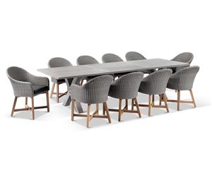 Tahitian 3M Aluminium Dining Table W/Coastal Chairs - Brushed Grey W/ Denim Grey - Brushed Grey with Denim Grey - Outdoor Aluminium Dining Settings