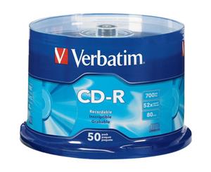 VCDR-50 VERBATIM 50Pk CD-R Spindle 52X 80Min / 700Mb Write-Once CD-R 50PK CD-R SPINDLE