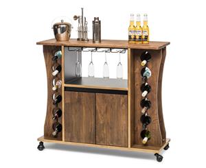 Wooden Wine Storage Rack Contemporary Bar Cart Drinks Cabinet