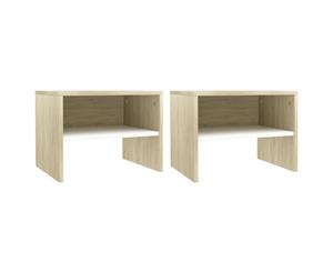 2x Bedside Cabinet White and Sonoma Oak Chipboard Bedroom Nightstand