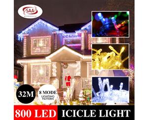 300/500/800 LED Xmas Icicle Curtain Lights COOL WHITE