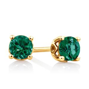 4mm Stud Earrings with Created Emerald in 10ct Yellow Gold