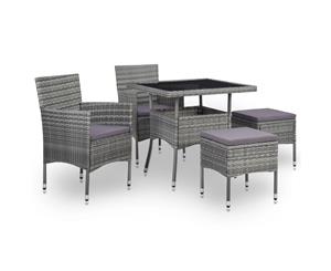 5 Piece Outdoor Dining Set Glass 2 Chairs 2 Stools Grey Furniture Set