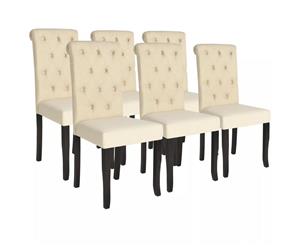 6x Dining Chairs Cream Solid Wood Fabric Kitchen Dinner Room Seats