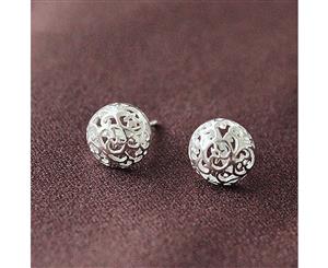 .925 Sterling Silver Filigree Emboss Silver Earrings-Silver/Clear