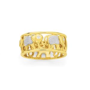 9ct Gold Two Tone Filigree Elephant Ring