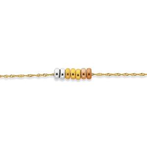 9ct Tri Tone Gold 25cm 7 Lucky Rings Anklet