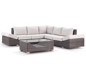 Anantara Outdoor Modular Corner Lounge With Coffee Table - Chestnut Brown/Latte cushion - Outdoor Wicker Lounges