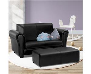 Artiss Kids Sofa Armchair Footstool Set Children Lounge Chair Couch Double Black