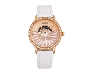 Bertha Adaline Mother-Of-Pearl Leather-Band Watch - White