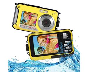 Catzon Waterproof Camera + 32GB SD Card Full HD 1080P Underwater Camera 24 MP Video Recorder Selfie Dual Screen Yellow