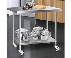 Cefito 1219x760mm Stainless Steel Kitchen Benches Work Bench Food Prep Table 430 Food Grade Stainless Steel w/ Wheels