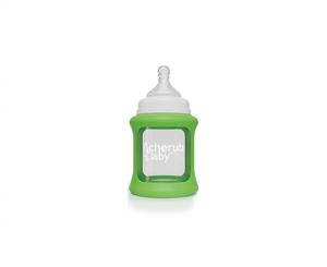 Cherub Baby Glass Single 150ml Bottle with Protective Colour Change Silicone Sleeve - Green