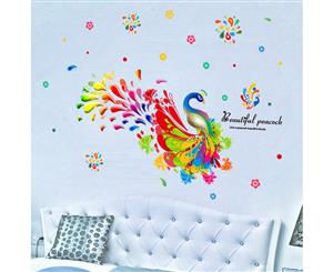 Colorful Peacock Decals Wall Sticker (Size139cm x 91cm)