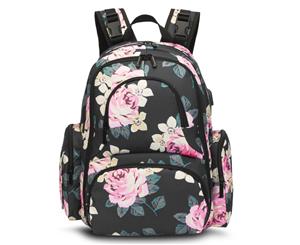 CoolBell Baby Diaper Backpack-Black Peony