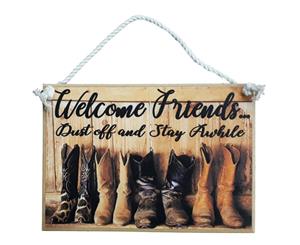 Country Printed Quality Wooden Sign Hanging Welcome Friends DUST OFF Plaque New