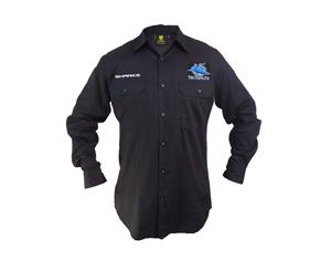 Cronulla Sharks NRL LONG Sleeve Button Work Shirt BLACK