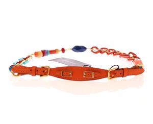 Dolce & Gabbana Orange Leather Multicolor Beaded Belt