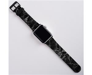 For Apple Watch Band (42mm) Series 1 2 3 & 4 Vegan Leather Strap Marble Black