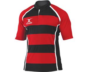 Gilbert Rugby Boys Xact Match Polyester Breathable Shirt - Red/ Black Hoops