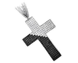 Iced Out Bling MICRO PAVE Pendant - DIAGONAL CROSS - Silver