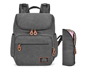 LOKASS Unisex Large Capacity Diaper Nappy Bag Backpack-Canvas grey