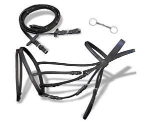 Leather Flash Bridle with Reins and Bit Black Cob