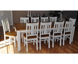 Leura 10 Seat Timber Dining Table And Chairs Setting In Distressed White - Distressed White - Dining Settings