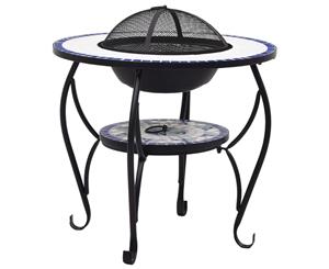Mosaic Fire Pit Table Blue and White 68cm Ceramic Backyard Fireplace