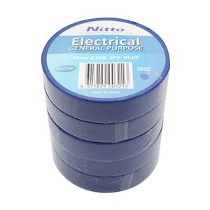 Nitto Denko 18mm x 20m Blue PVC Electrical Insulation Tape - 5 Pack
