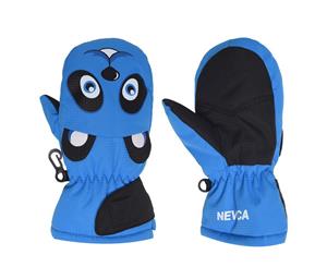 No Fear Kids Animal Mitten - Blue Lightweight Strap Warm Insulation Print