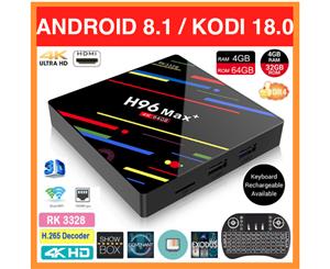 OzTeck H96 Max Plus Android Kodi TV Box 4GB RAM+64GB ROM+i8 Wireless Keyboard