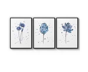Set of 3 Scandi Style Flower Art - Black Frame