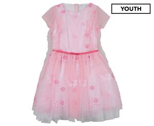 Simonetta Girls' Floral Tulle Dress - Pink
