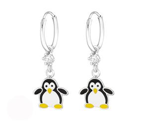 Sterling Silver Kids Penguin hoop earringmade with Swarovski Crystal