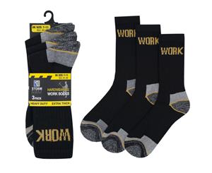 Storm Ridge Mens Hardworking Work Socks (3 Pairs) (Black) - MB579