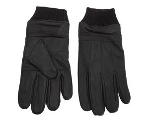 Tom Franks Mens Leather Gloves With Knitted Cuff (Black) - GL640