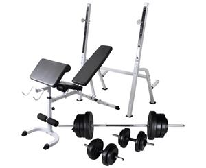 Workout Bench with Weight Rack Barbell and Dumbbell Set 60.5kg Home Gym