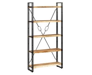 5-Tier Solid Mango Wood Bookcase Steel Frame Storage Shelf 90x30x180cm