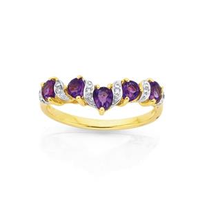 9ct Gold Amethyst & Diamond Dress Ring