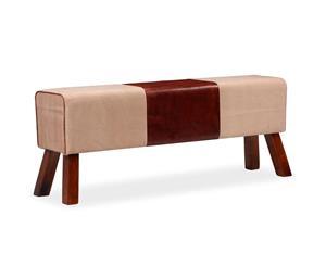 Bench Genuine Leather and Canvas Beige and Brown 120x30x45cm Seat Stool