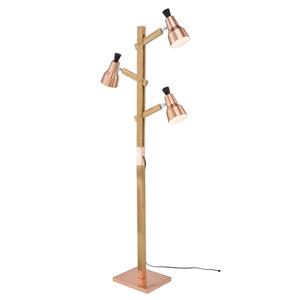 Brilliant Lighting Timber with Copper Three Head Hastings Floor Lamp